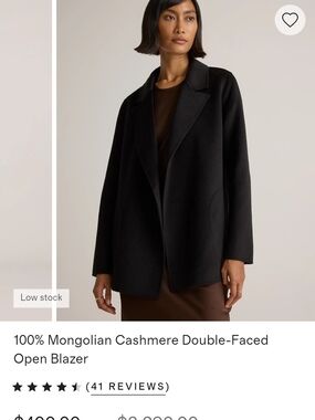 Quince 100% Mongolian Cashmere Double-faced Open Blazer In Black $400, Sz M, NWT